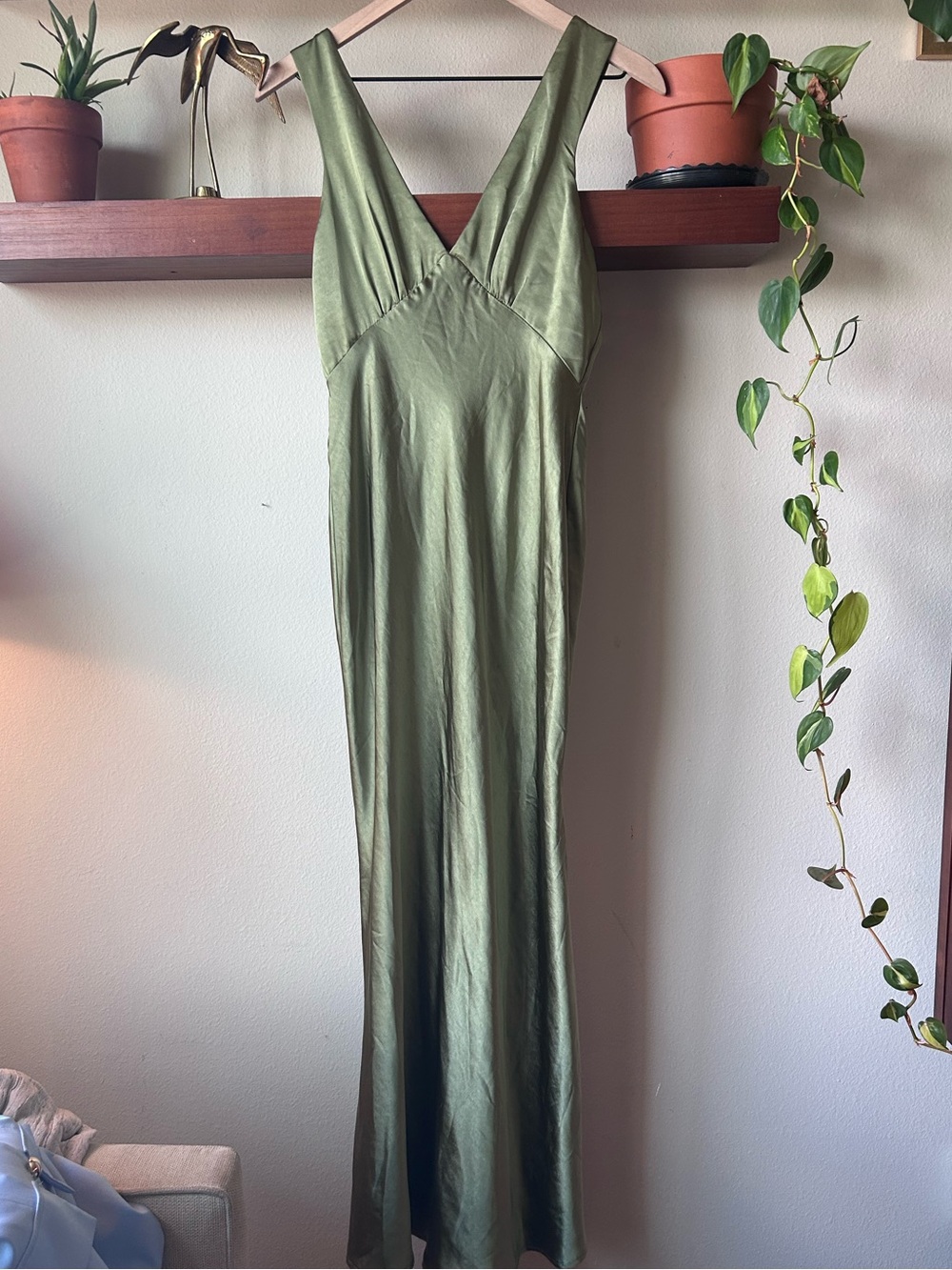 Olive Green V-Neck Maxi Dress
